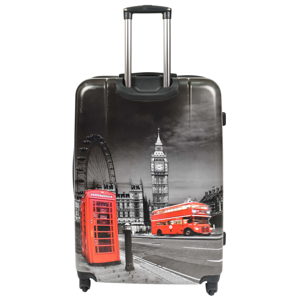 DR645 Four Spinner Wheeled Suitcase Hard Shell London Night Print Luggage Black 5