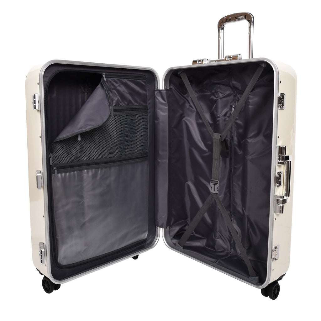 DR693 Four Wheel Suitcase Metal Frame Hard Shell Luggage Off White-9