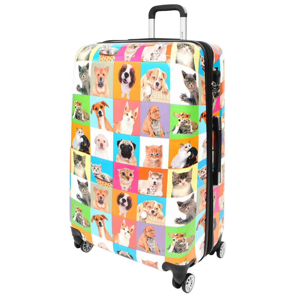 DR628 Hard Shell 4-Wheeled Luggage Dogs and Cats Print Expandable Suitcase 2