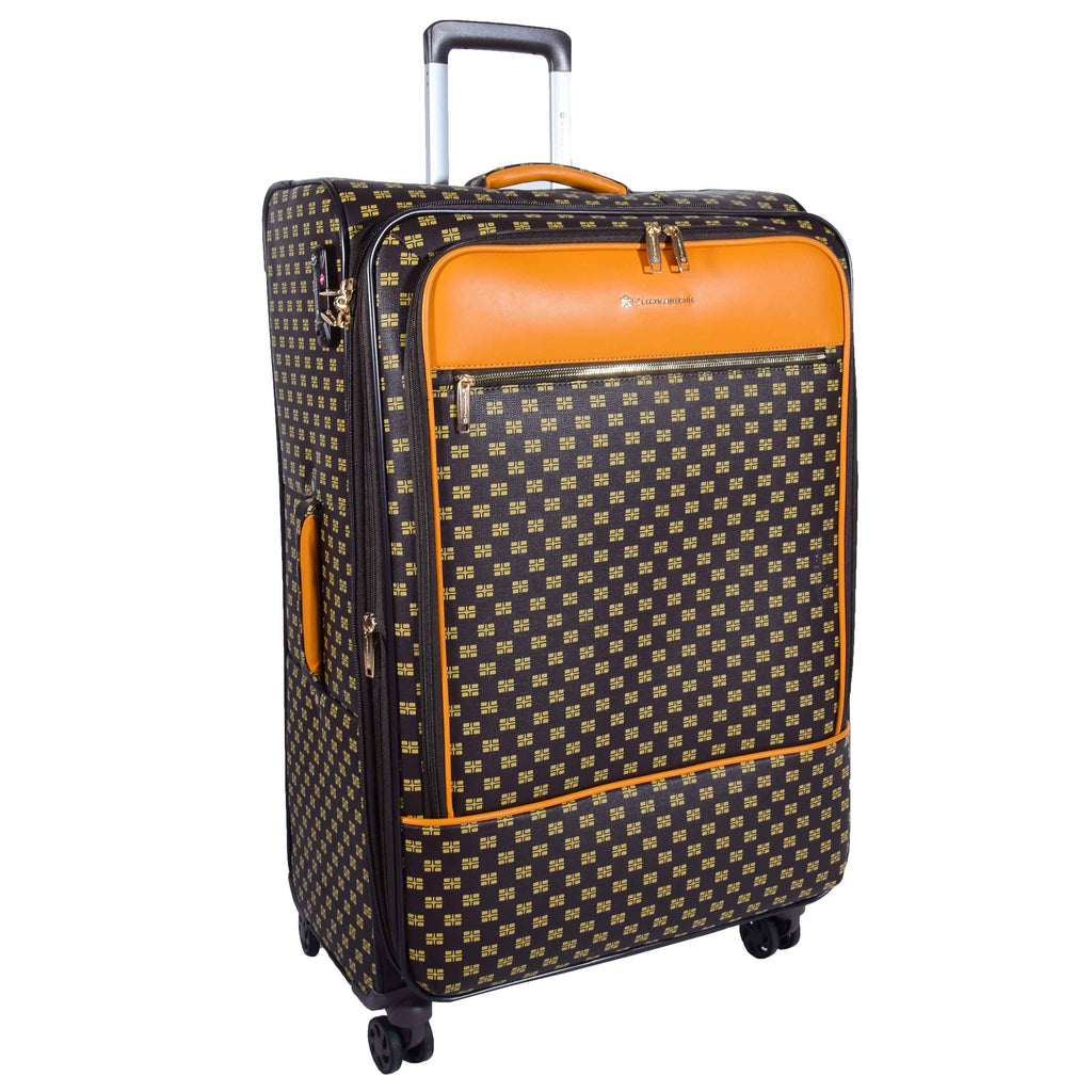 DR545 Expandable Soft Case 4 Wheeled PVC Luggage Brown 2