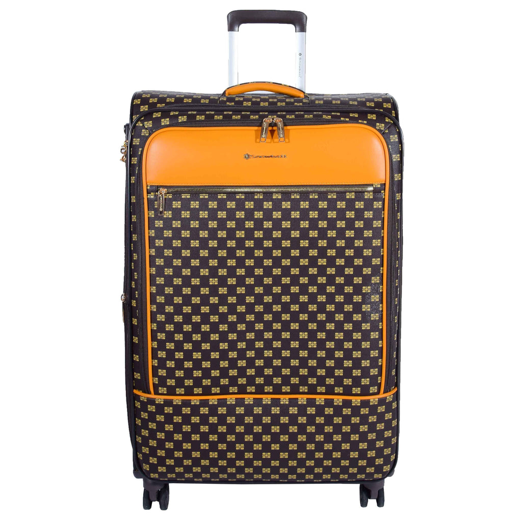 DR545 Expandable Soft Case 4 Wheeled PVC Luggage Brown 3
