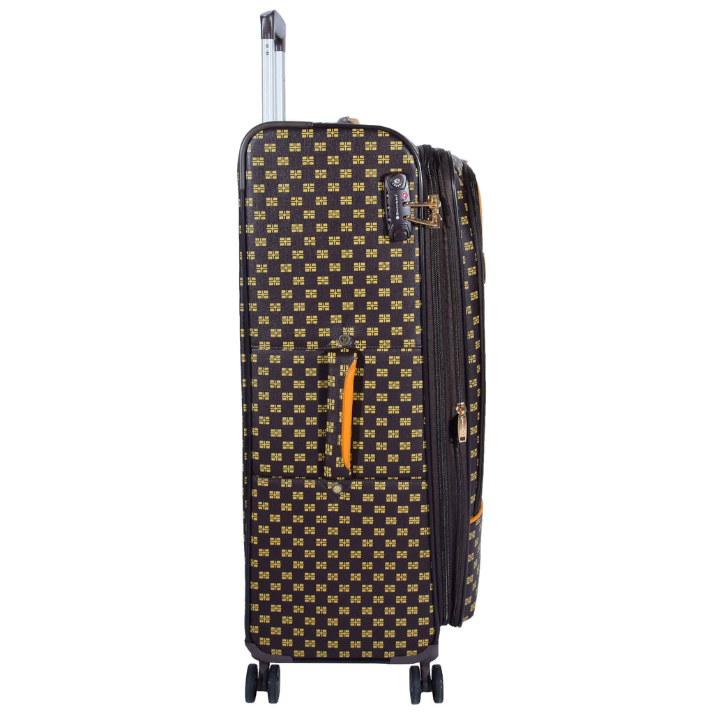 DR545 Expandable Soft Case 4 Wheeled PVC Luggage Brown 4