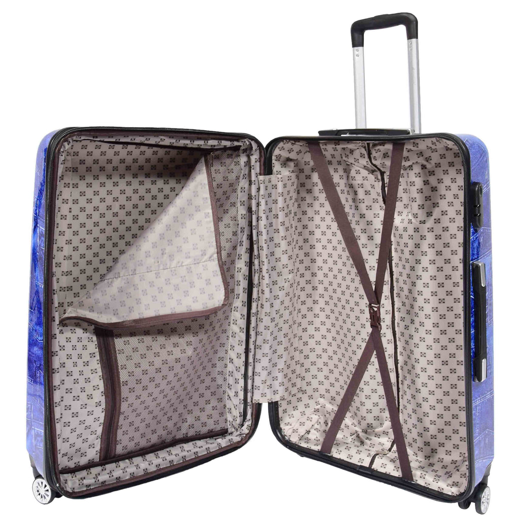 DR634 Jeans Print ABS Hard Four Wheels Luggage Blue 6