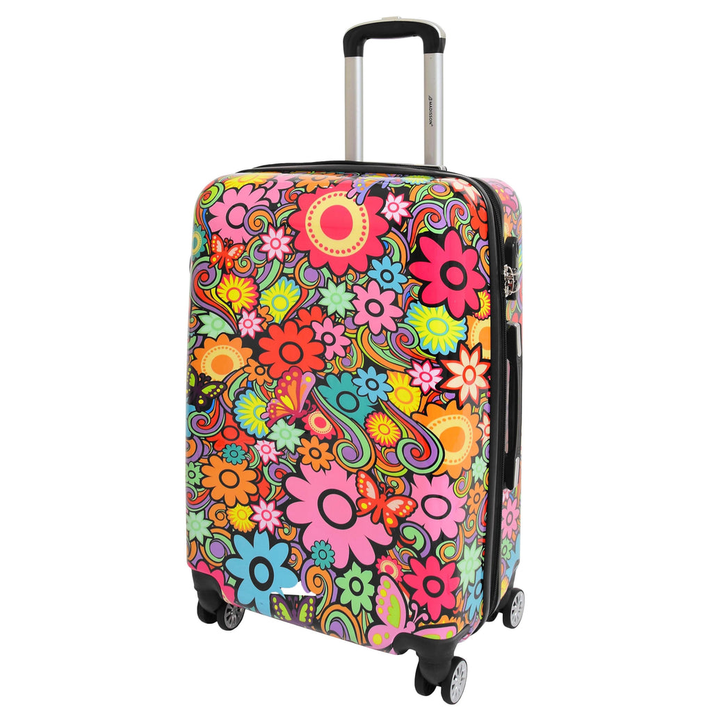 DR576 Expandable Hard Shell Suitcase Four Wheel Luggage Flower Print 16