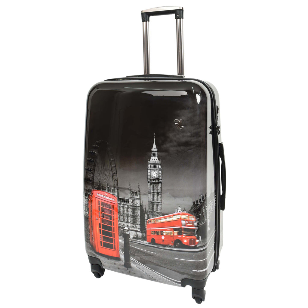 DR645 Four Spinner Wheeled Suitcase Hard Shell London Night Print Luggage Black 7