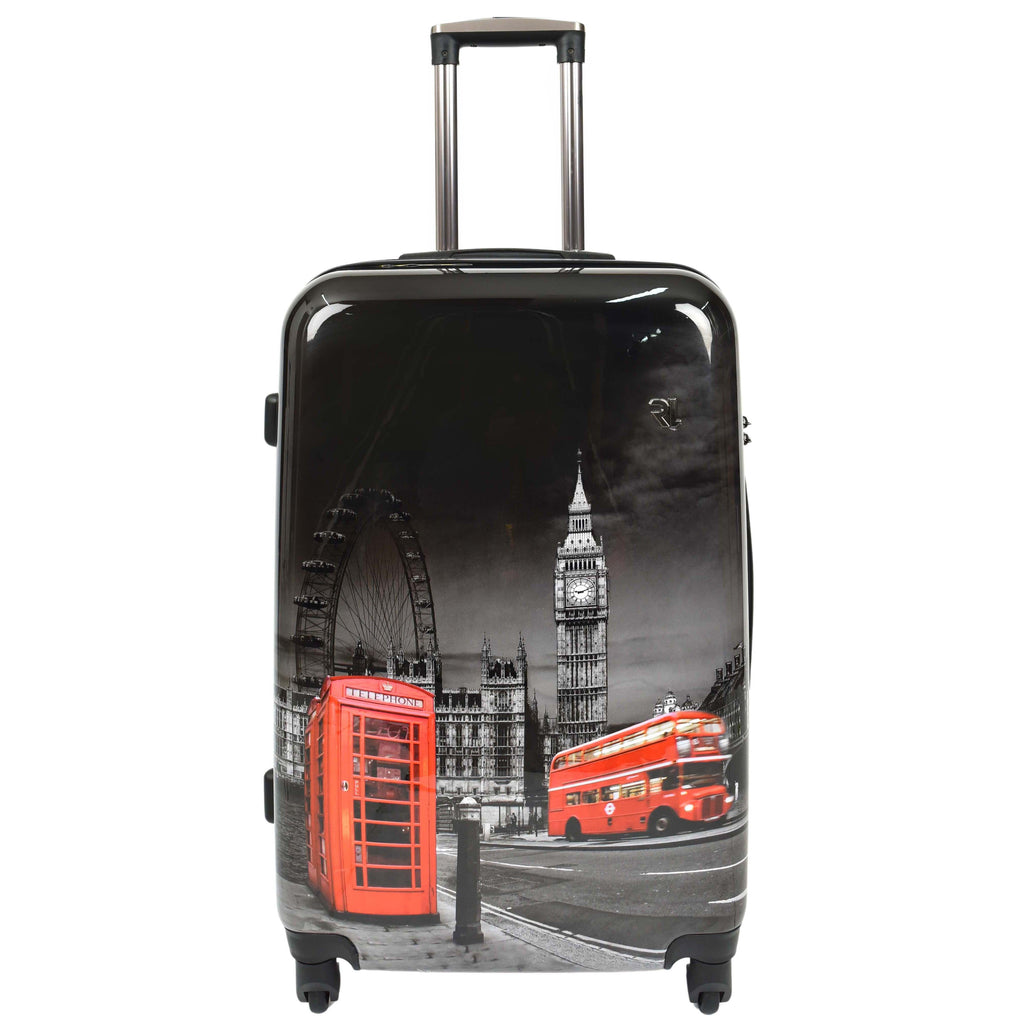 DR645 Four Spinner Wheeled Suitcase Hard Shell London Night Print Luggage Black 8