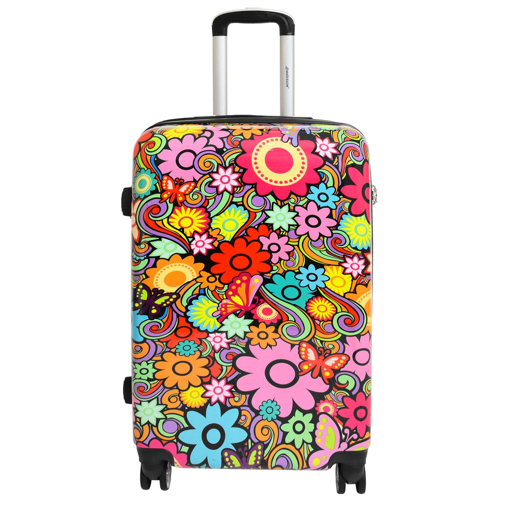 DR576 Expandable Hard Shell Suitcase Four Wheel Luggage Flower Print 17