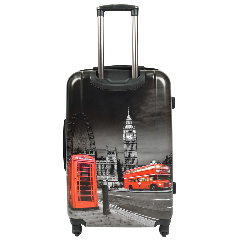 DR645 Four Spinner Wheeled Suitcase Hard Shell London Night Print Luggage Black 10