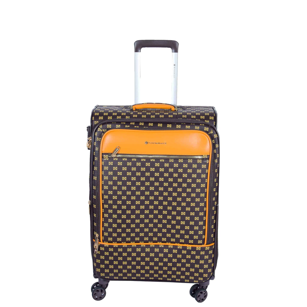 DR545 Expandable Soft Case 4 Wheeled PVC Luggage Brown 7