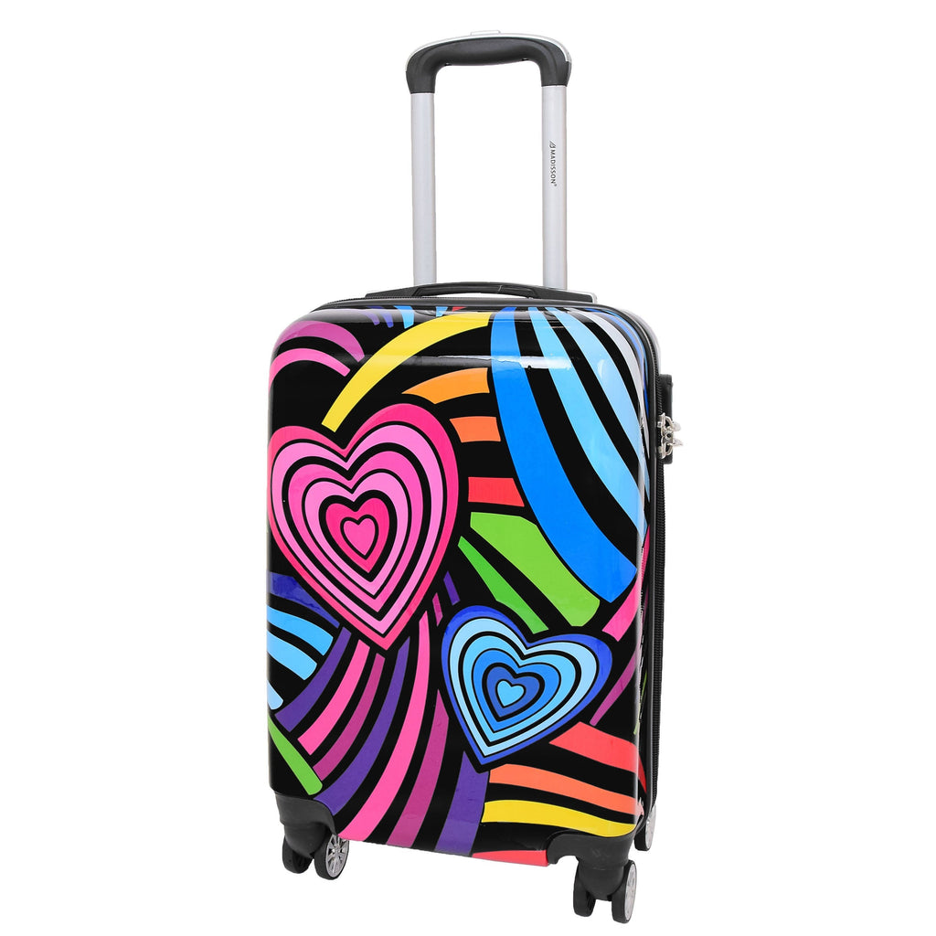 DR624 Hard Cabin Size Four Wheels Hearts Print Suitcase 1