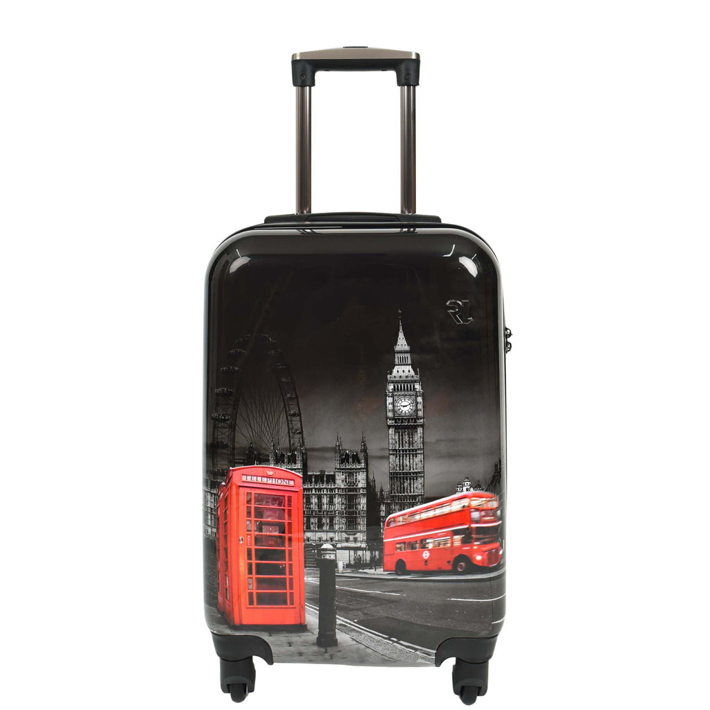 DR645 Four Spinner Wheeled Suitcase Hard Shell London Night Print Luggage Black 13