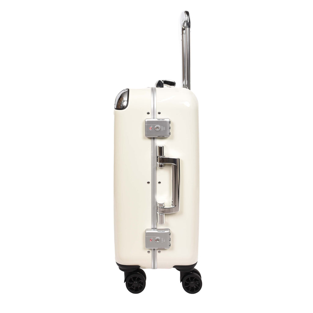 DR693 Four Wheel Suitcase Metal Frame Hard Shell Luggage Off White-7