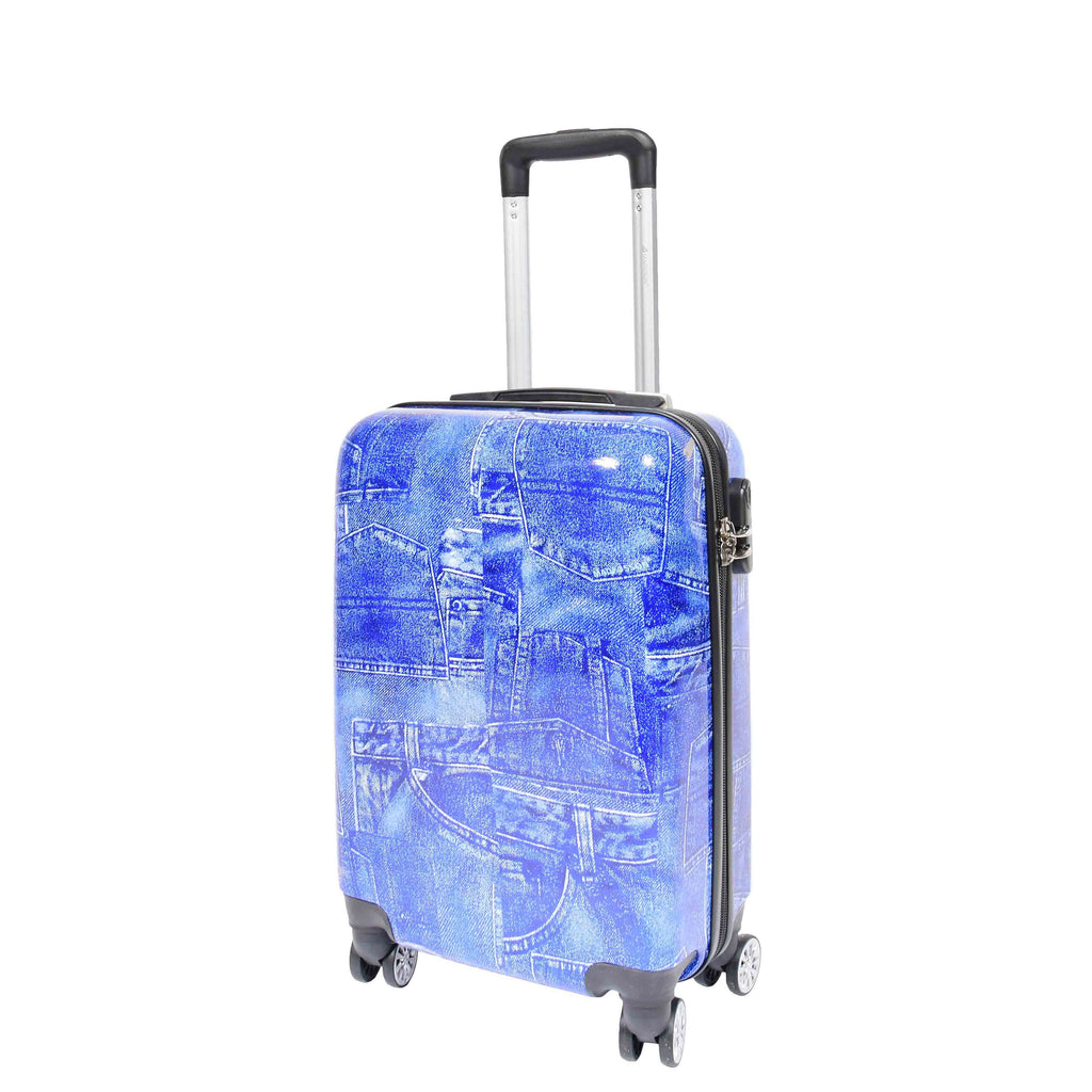 DR635 Cabin Size ABS Hard Four Wheels Jeans Print Suitcase Blue 1