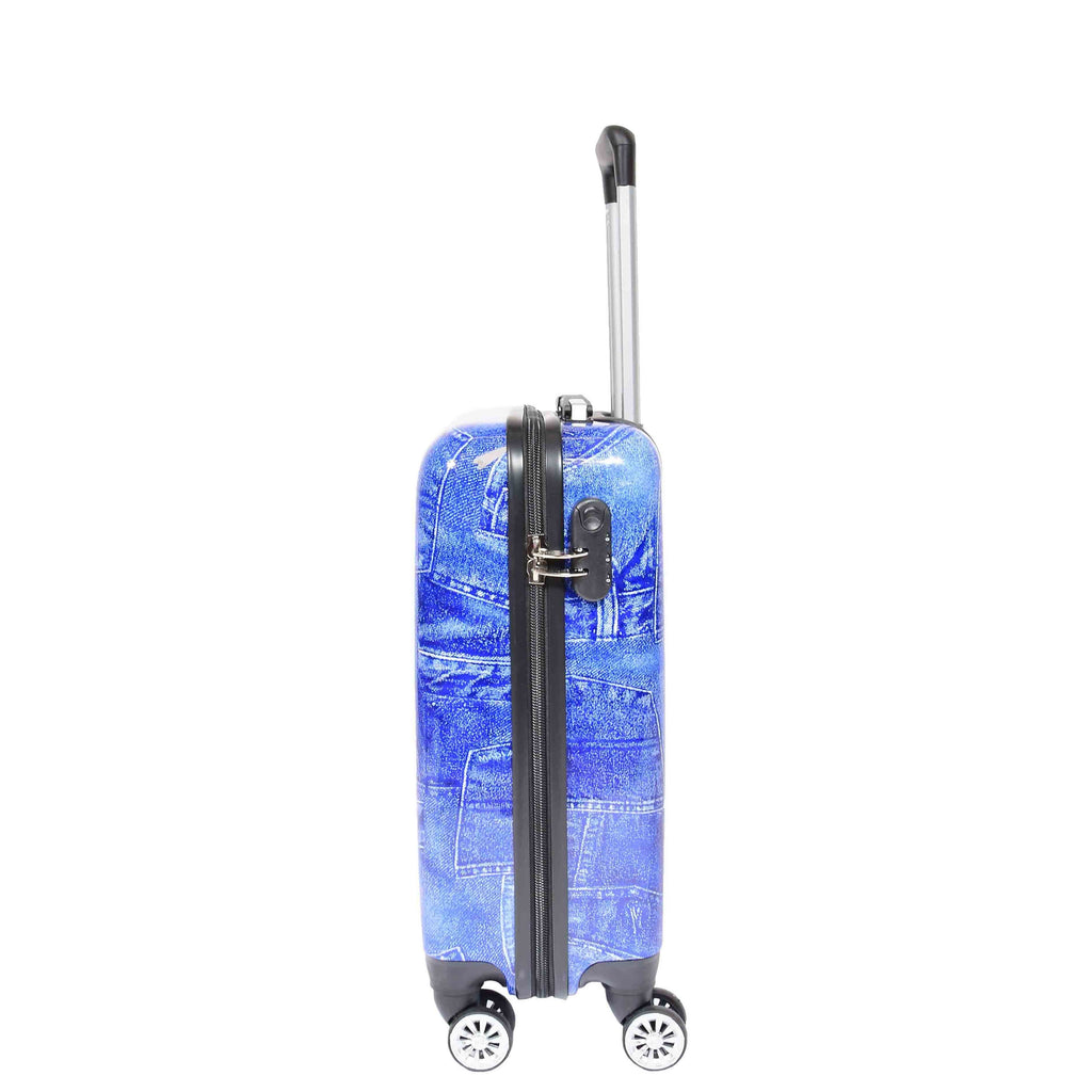 DR635 Cabin Size ABS Hard Four Wheels Jeans Print Suitcase Blue 2