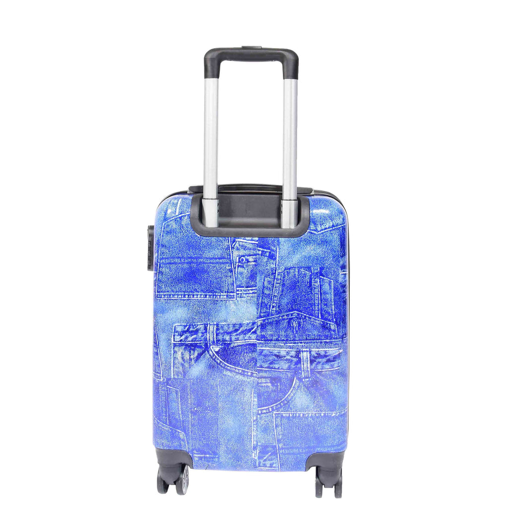 DR635 Cabin Size ABS Hard Four Wheels Jeans Print Suitcase Blue 4