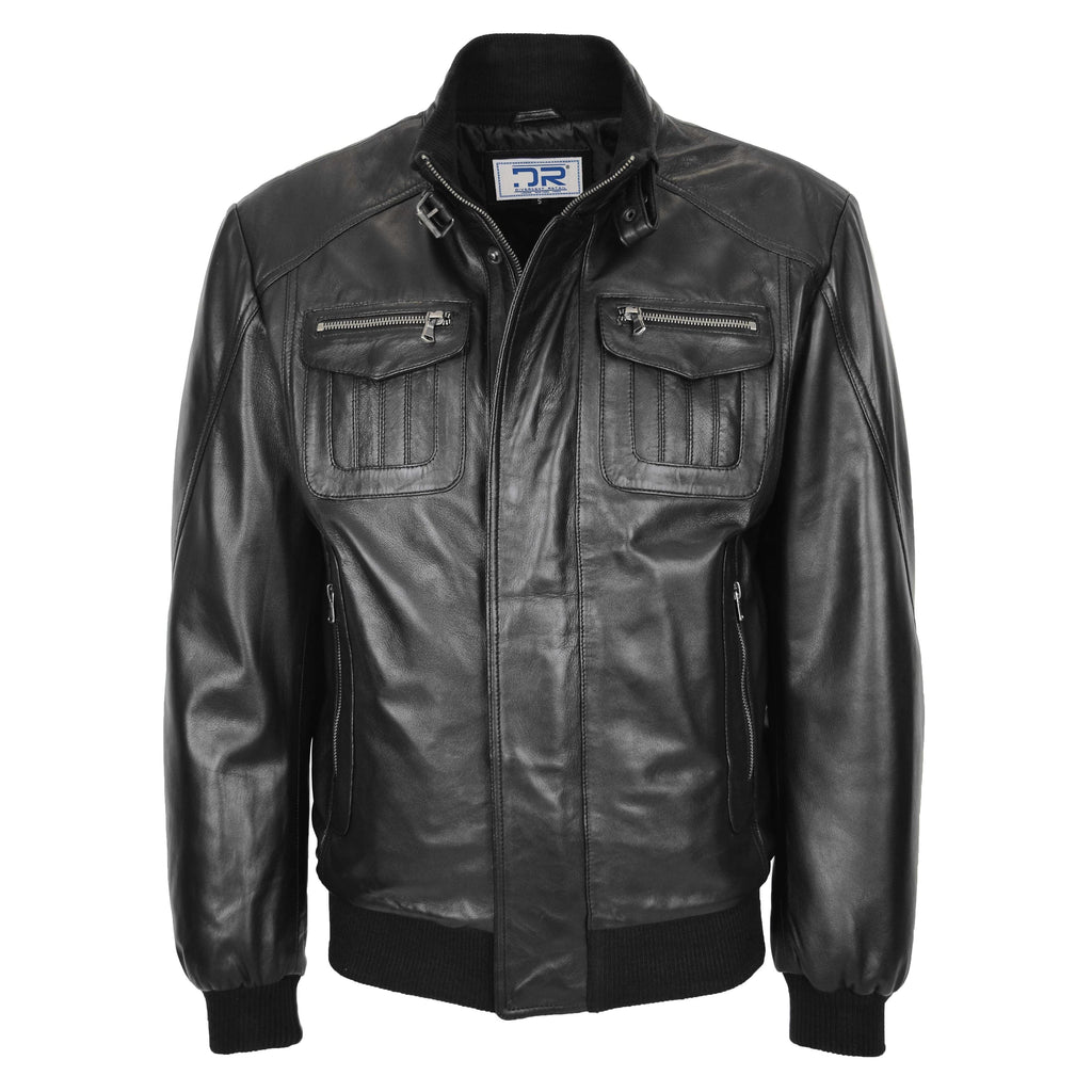 DR110 Men's Bomber Style Leather Jacket Black 1