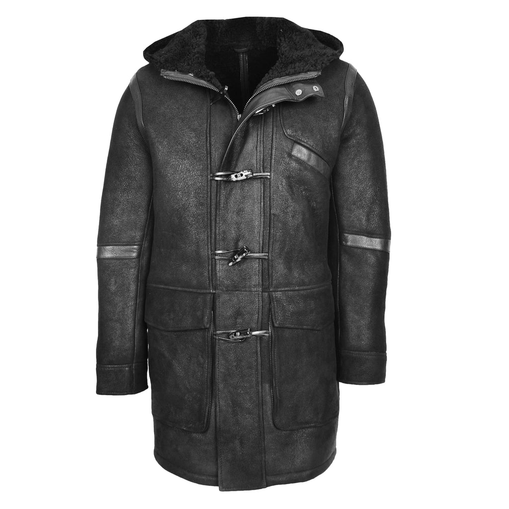 DR119 Men's Sheepskin Duffle Coat Black 1