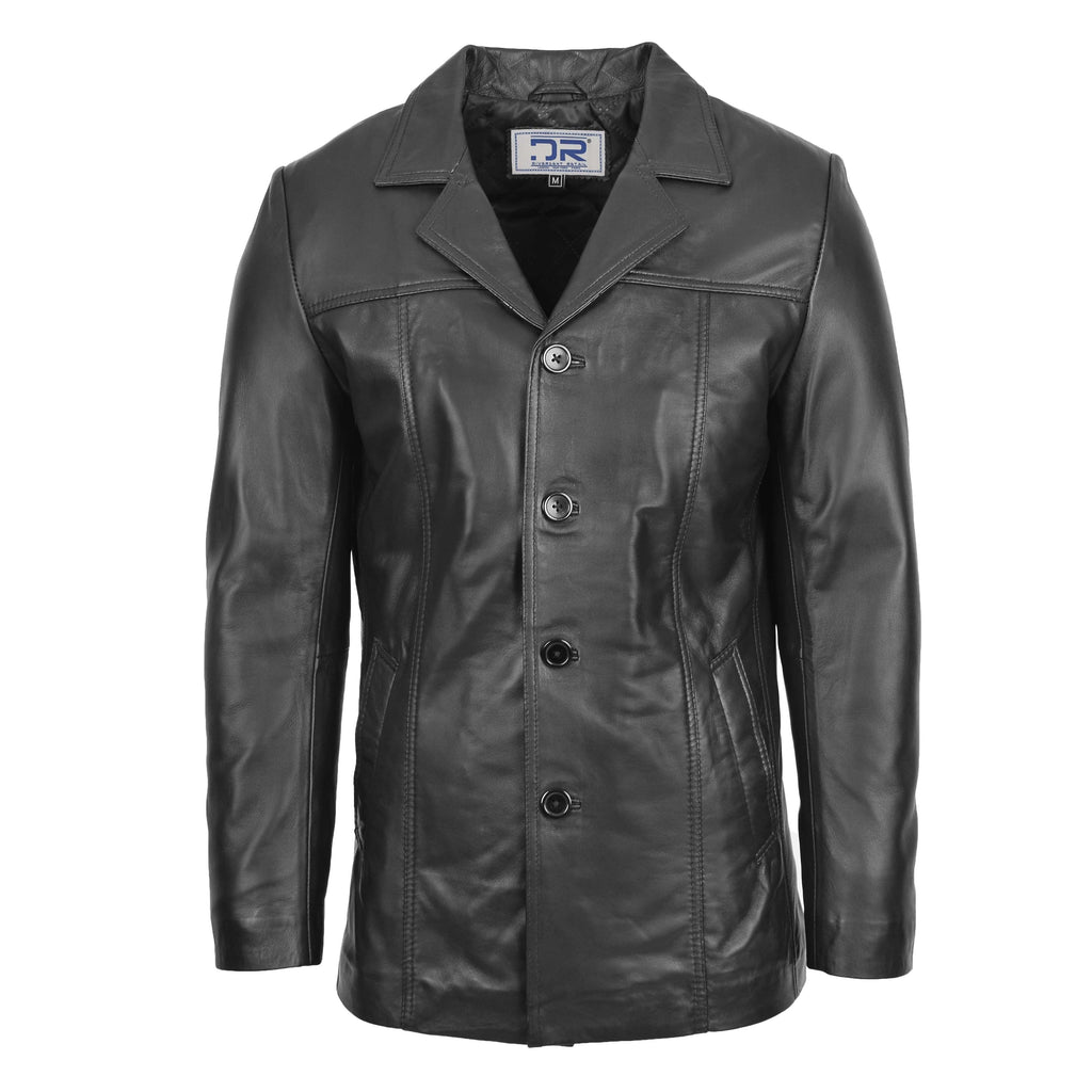 DR112 Men's Leather Classic Reefer Jacket Black 1