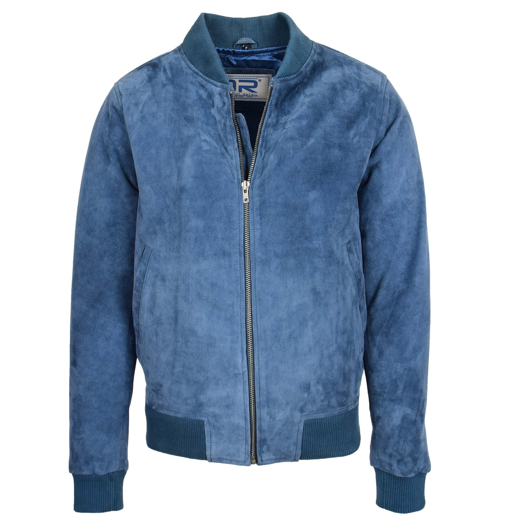 Men's Genuine Suede Leather Bomber Varsity Style Jacket Blue Raul 1