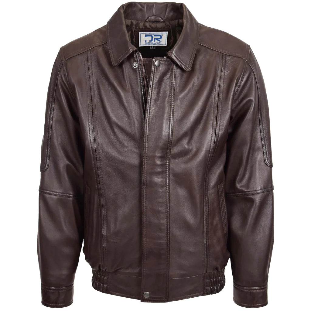 DR107 Men's Leather Classic Blouson Jacket Brown 1