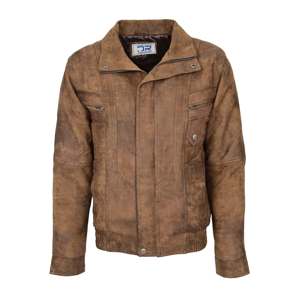 Men's Leather Nubuck Classic Brown Jacket 1