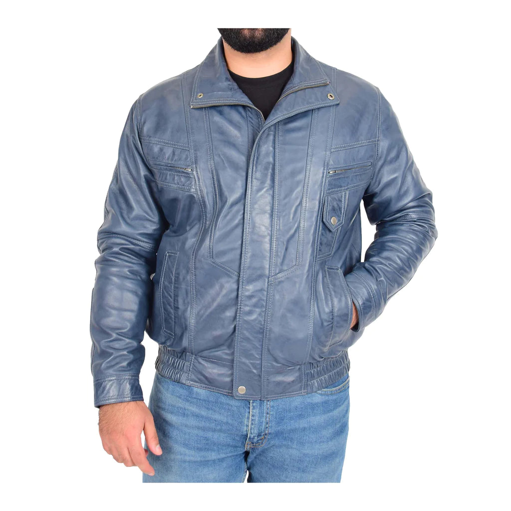 Men's Leather Nubuck Classic Sky Blue Jacket 1