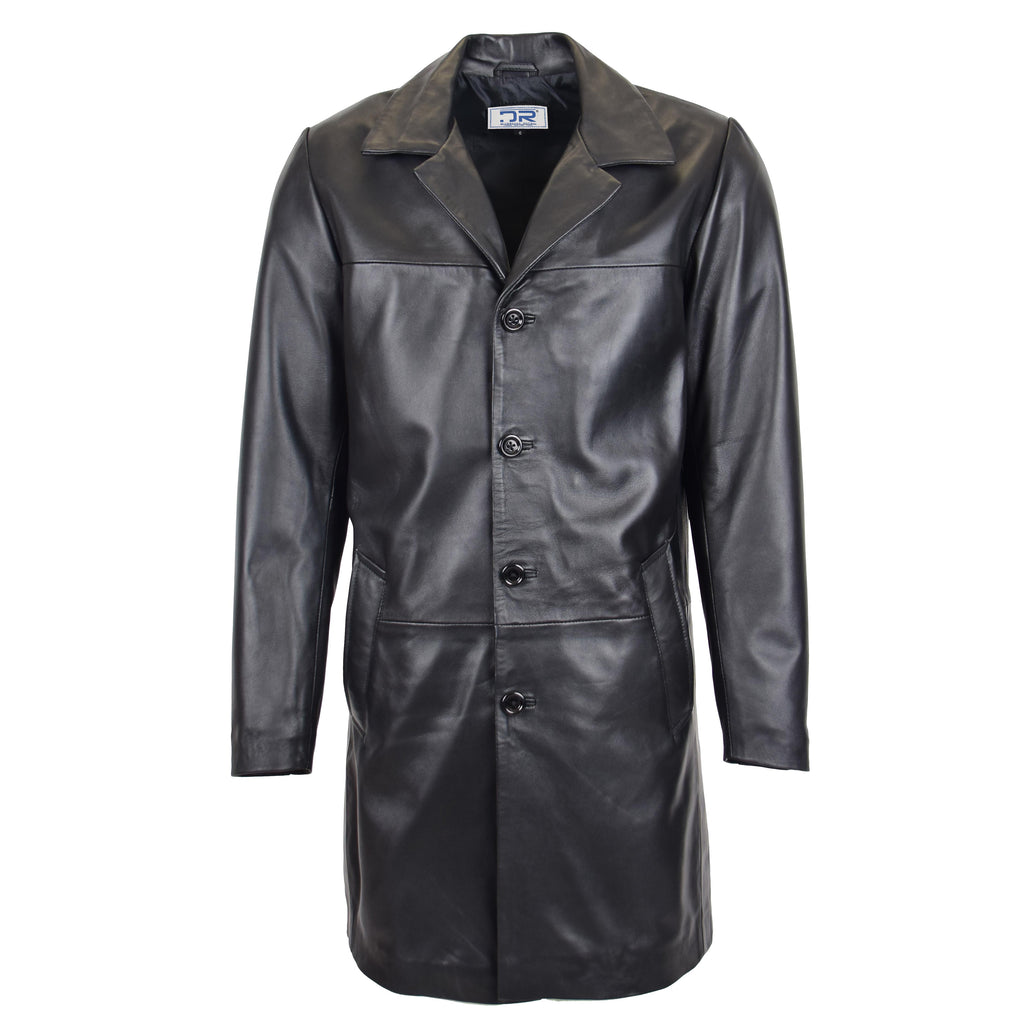 DR122 Men's Sheep Leather Coat Buttoned Black 1