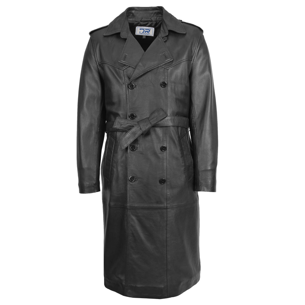 DR138 Men's Full Length Leather Coat Classic Black 1