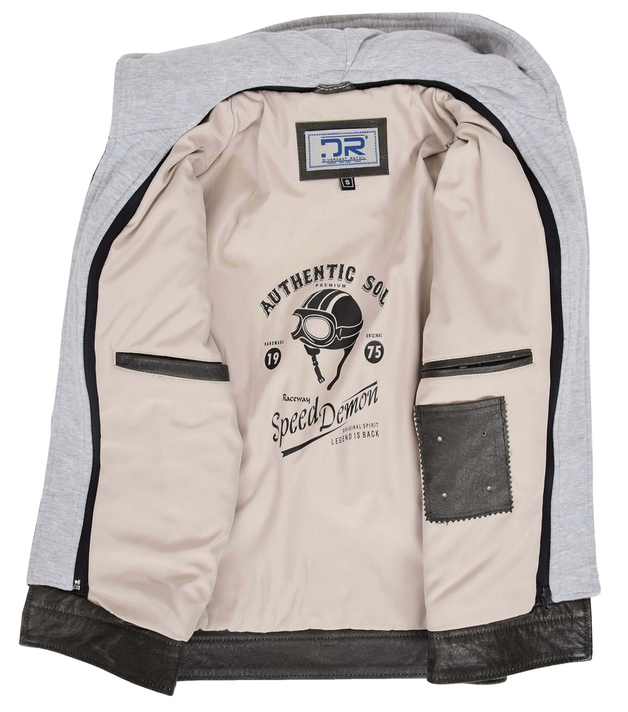 DR160 Men's Casual Biker Leather Jacket Grey 8
