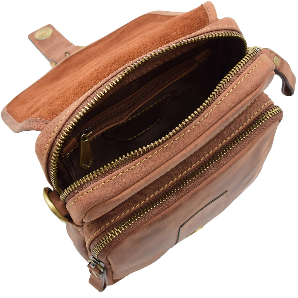 DR386 Men's Smart Crossbody Bag Genuine Leather Messenger Tan 10