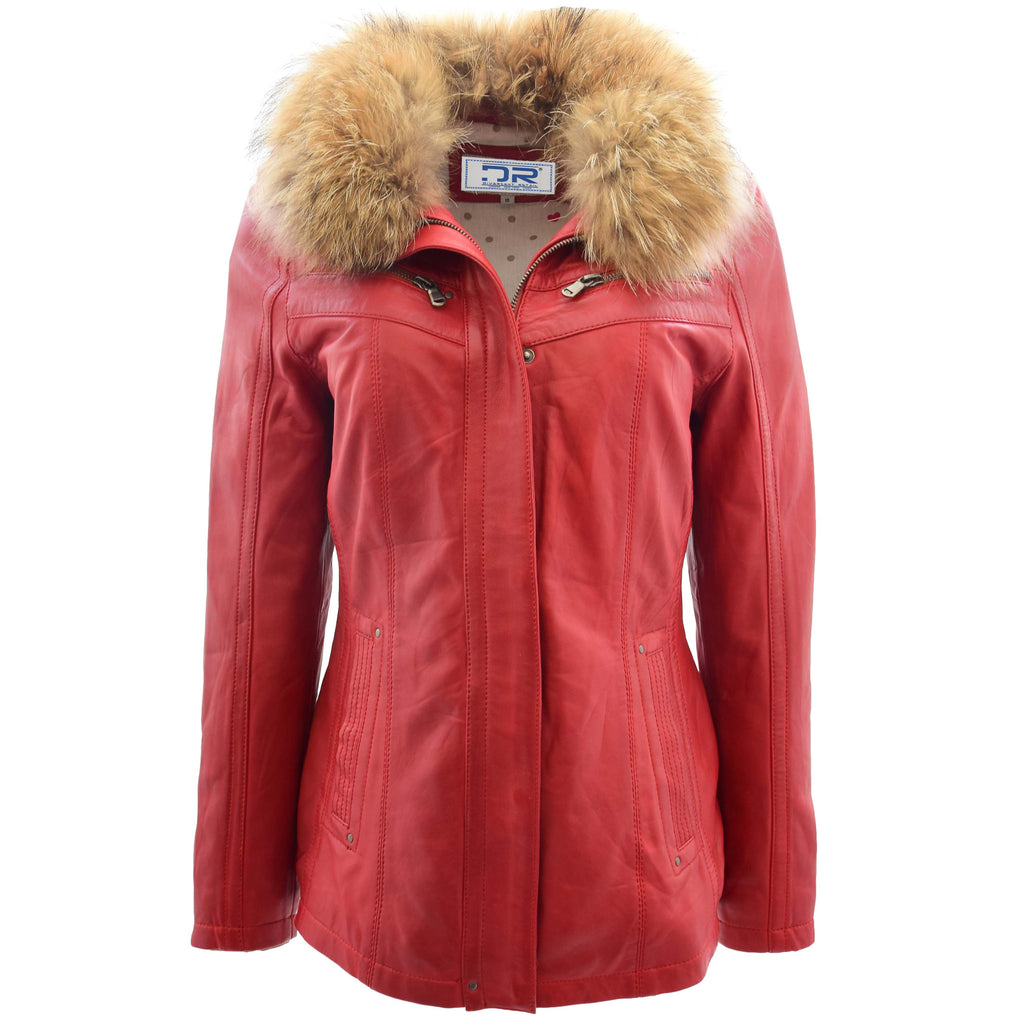 DR258 Women's Leather Jacket with Detachable Collar Red 1