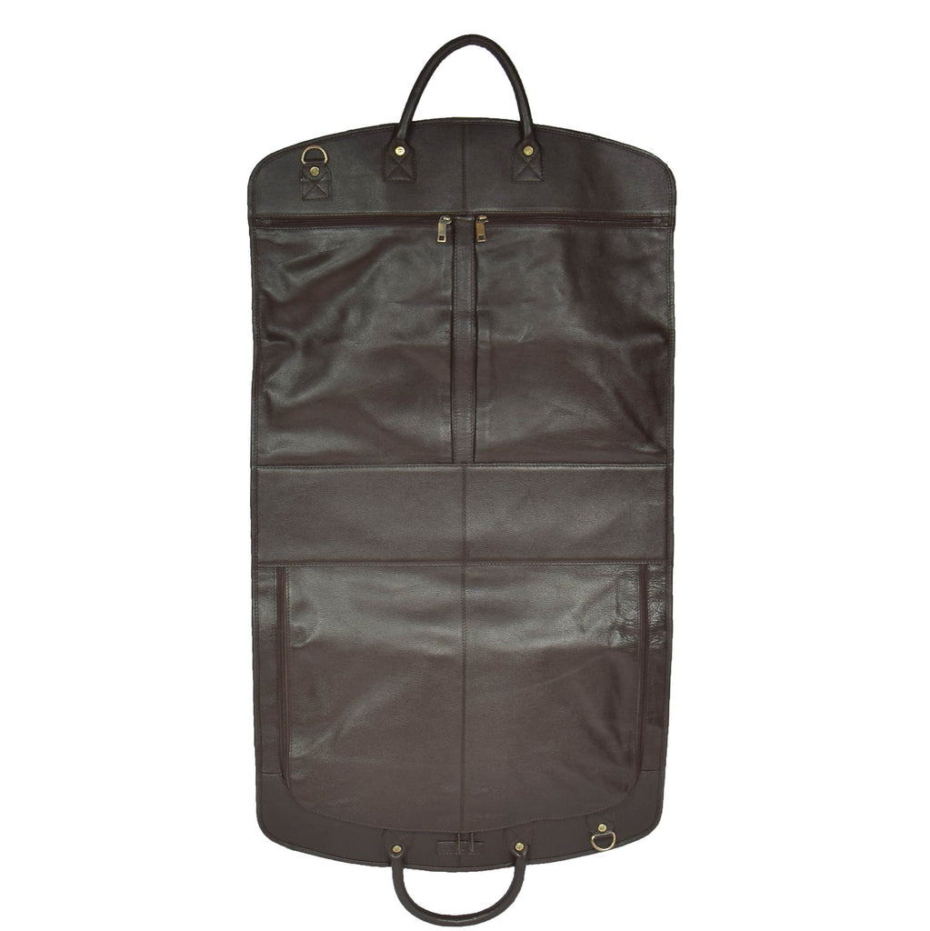 DR319 Genuine Soft Leather Suit Carrier Dress Garment Bag Brown 4