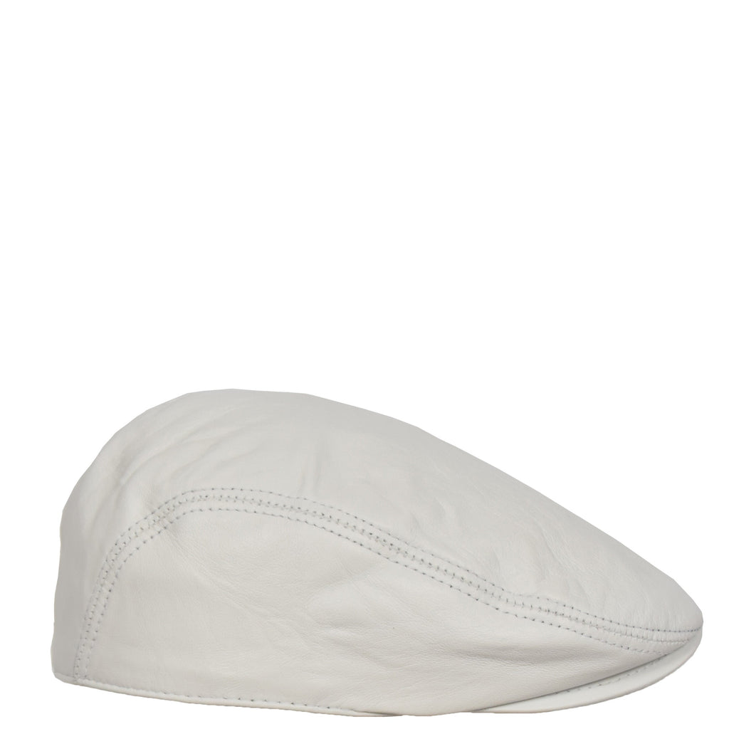 DR397 Soft Leather Classic Flat Cap White 2