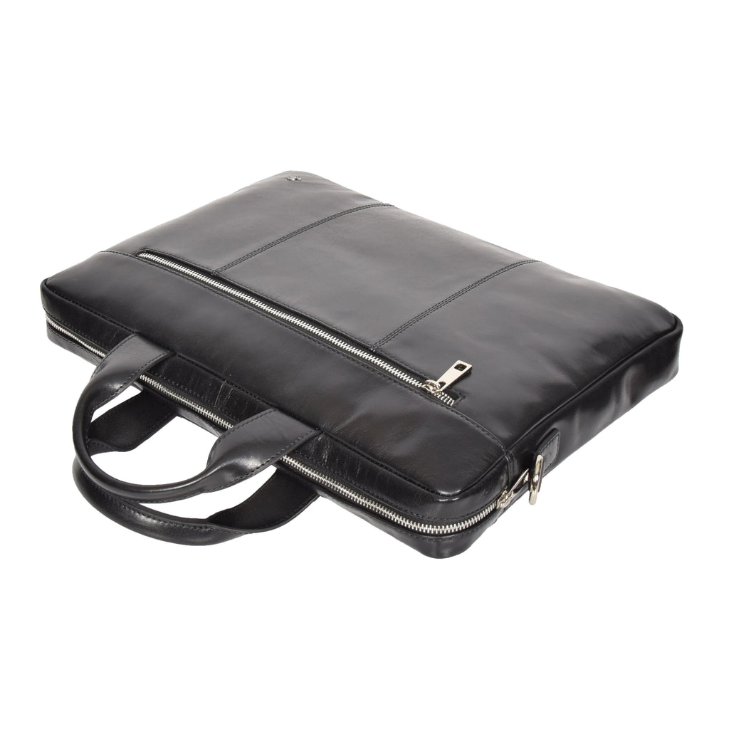 DR383 Slimline Cross Body Leather Briefcase Black 4