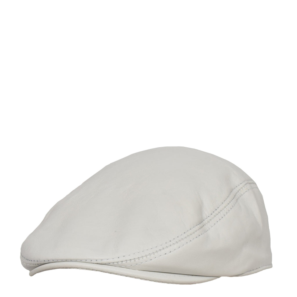 DR397 Soft Leather Classic Flat Cap White 3