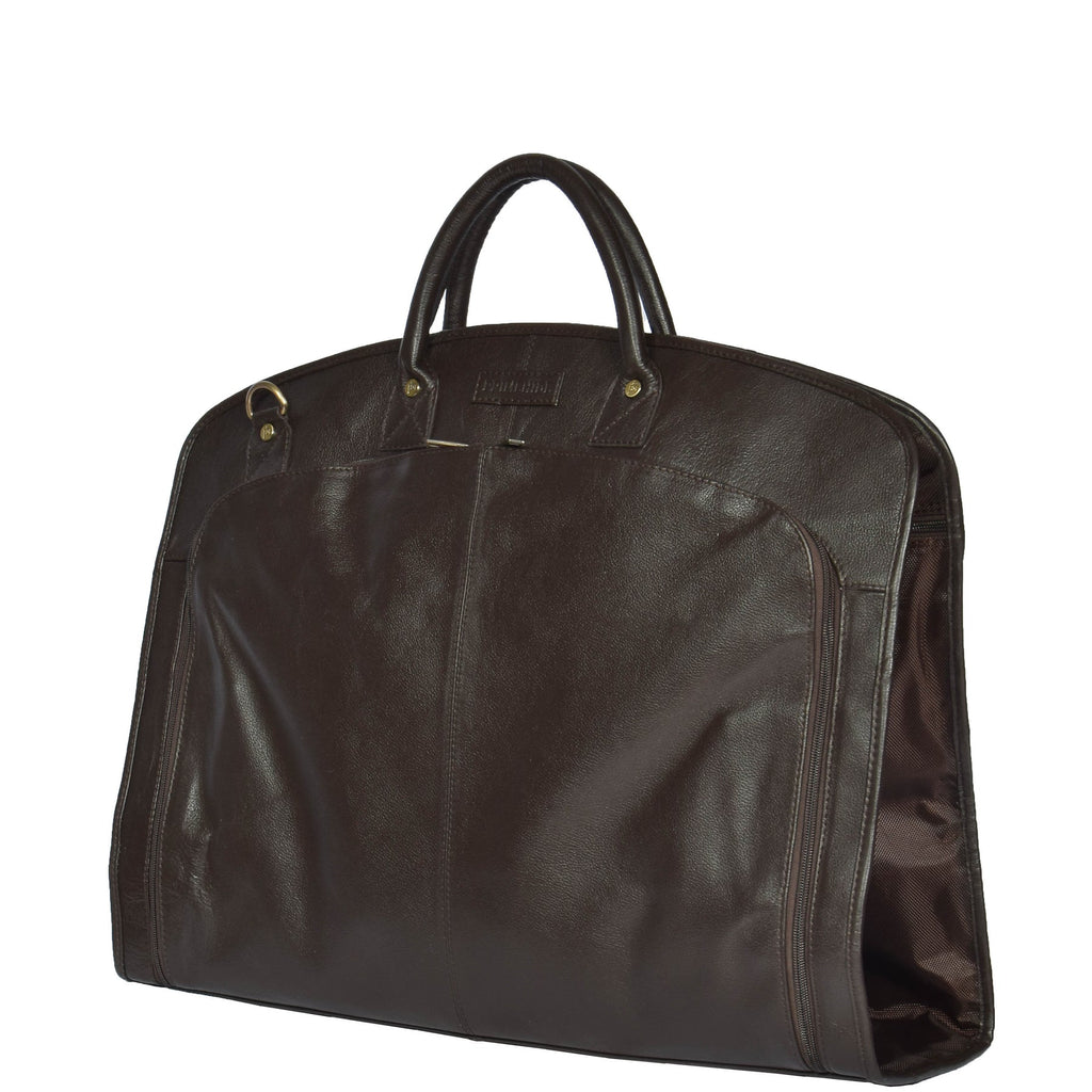 DR319 Genuine Soft Leather Suit Carrier Dress Garment Bag Brown 5
