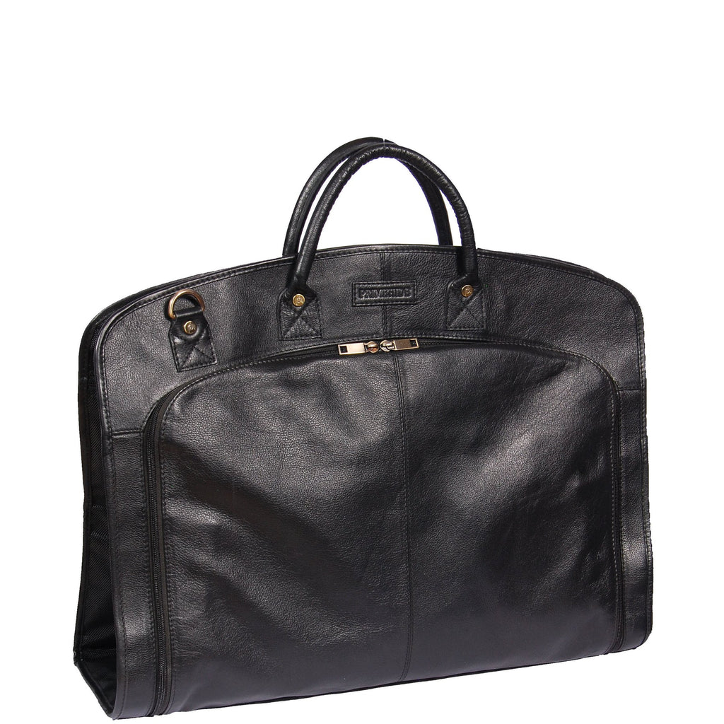 DR319 Genuine Soft Leather Suit Carrier Dress Garment Bag Black 1