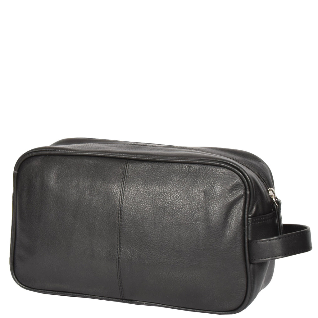 DR317 Leather Wash Toiletry Bag with Carry Handle Black 2