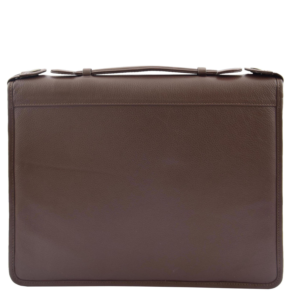 DR334 Real Leather Portfolio Case with Carry Handle Brown 2