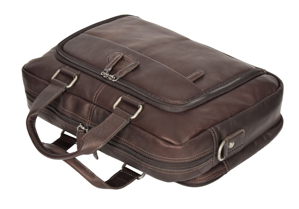 DR279 Men's Briefcase Genuine Soft Leather Laptop Bag Brown 5