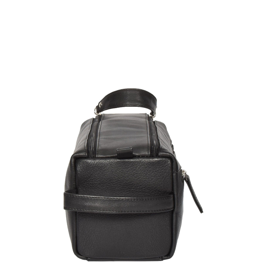 DR316 Genuine Soft Leather Black Travel Wash Bag 4
