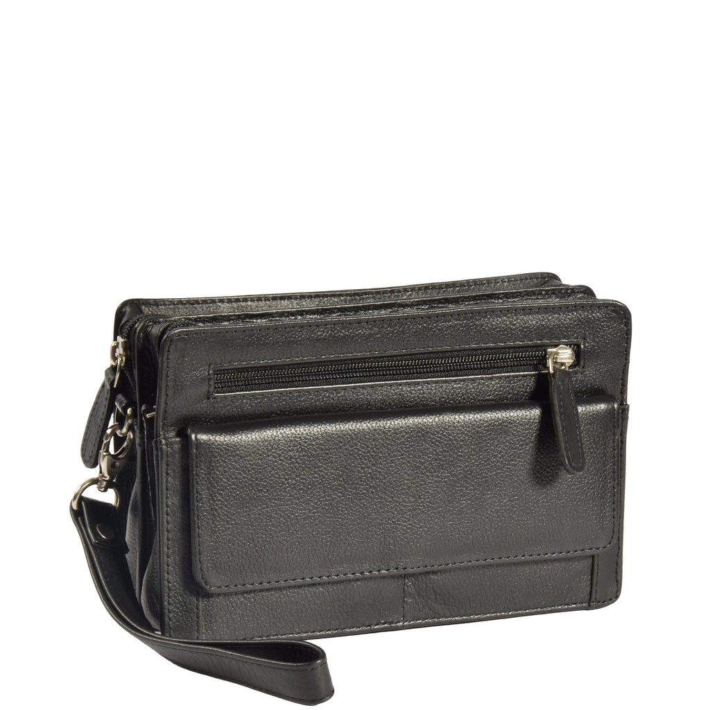 DR318 Real Leather Wrist Bag Clutch Travel Black 1