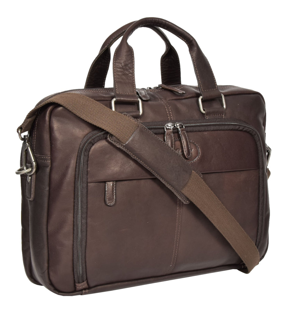 DR279 Men's Briefcase Genuine Soft Leather Laptop Bag Brown 1