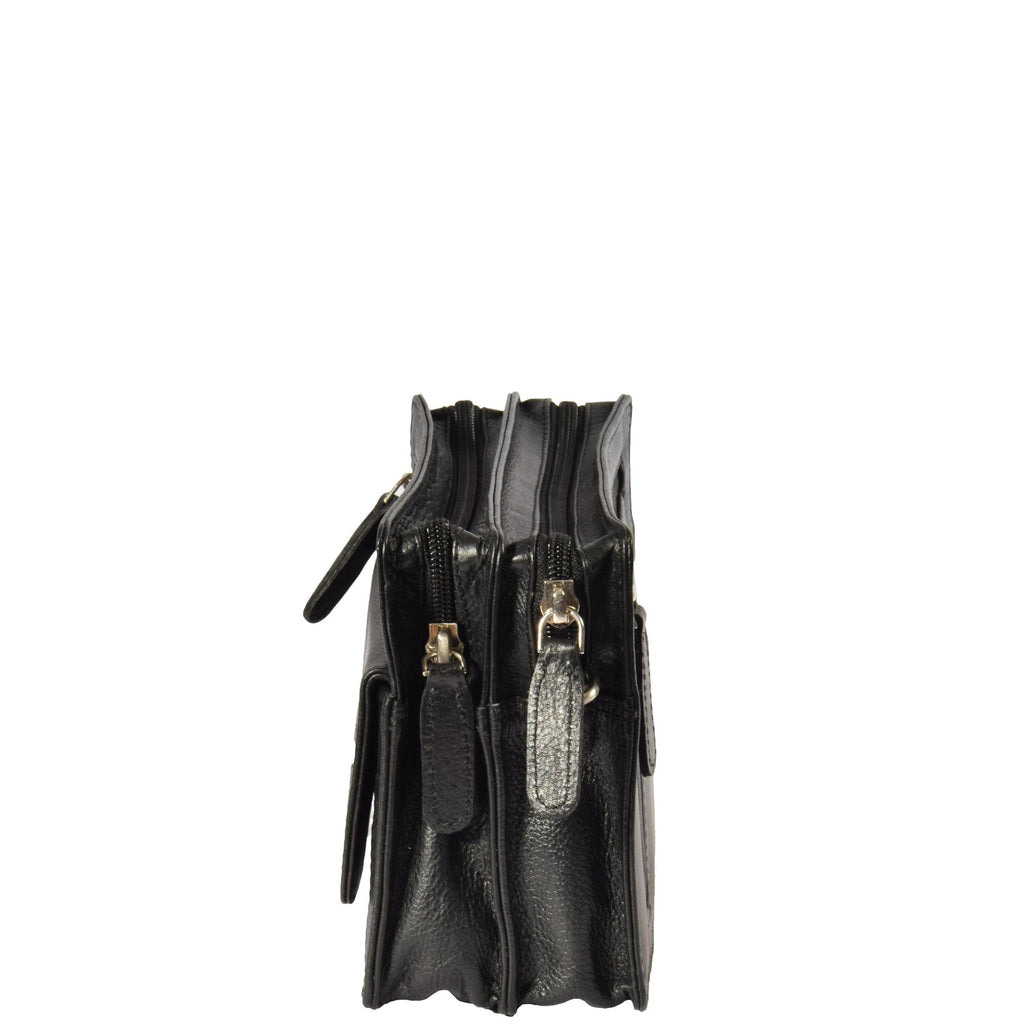 DR318 Real Leather Wrist Bag Clutch Travel Black 3
