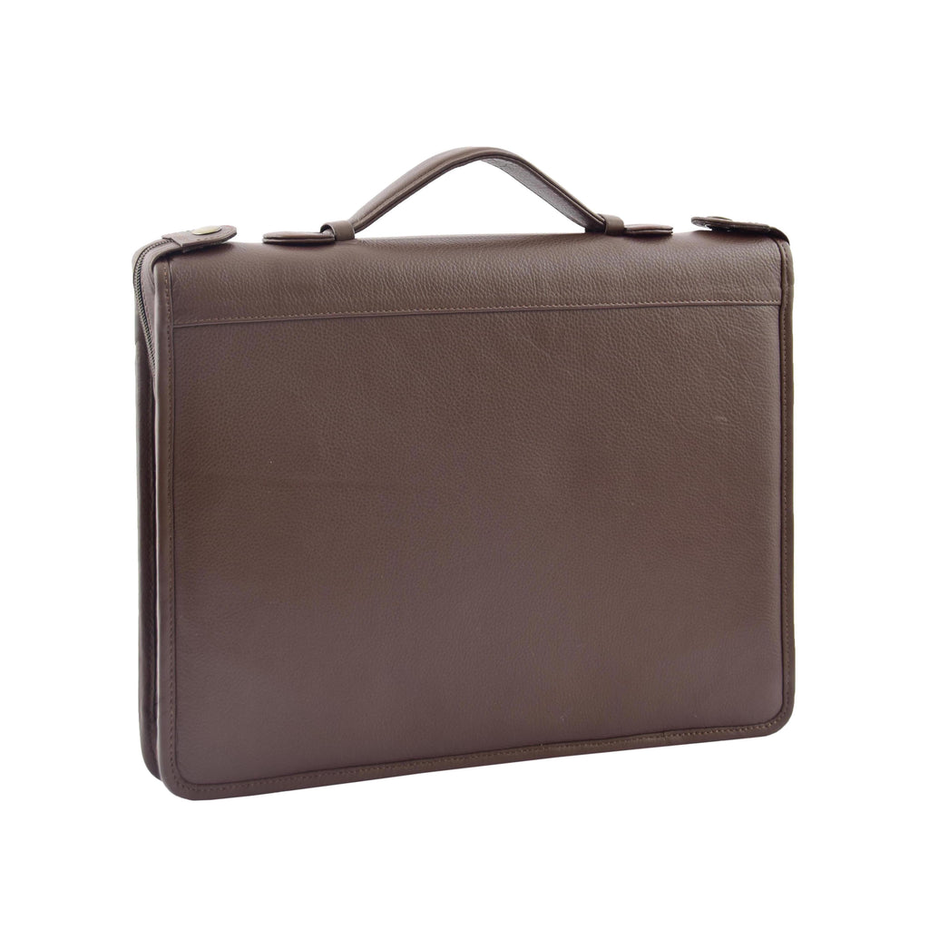 DR334 Real Leather Portfolio Case with Carry Handle Brown 1