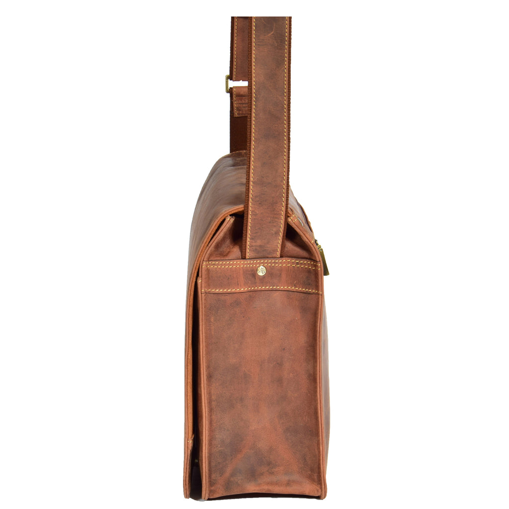 DR375 Men's Leather Cross Body Flap over Bag Tan3