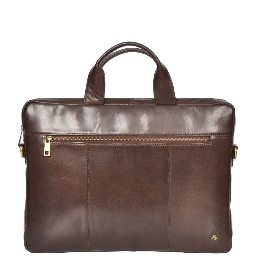 DR383 Slimline Cross Body Leather Briefcase Brown 2