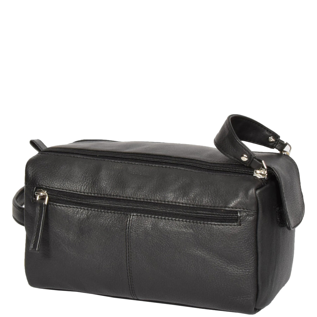 DR316 Genuine Soft Leather Black Travel Wash Bag 1