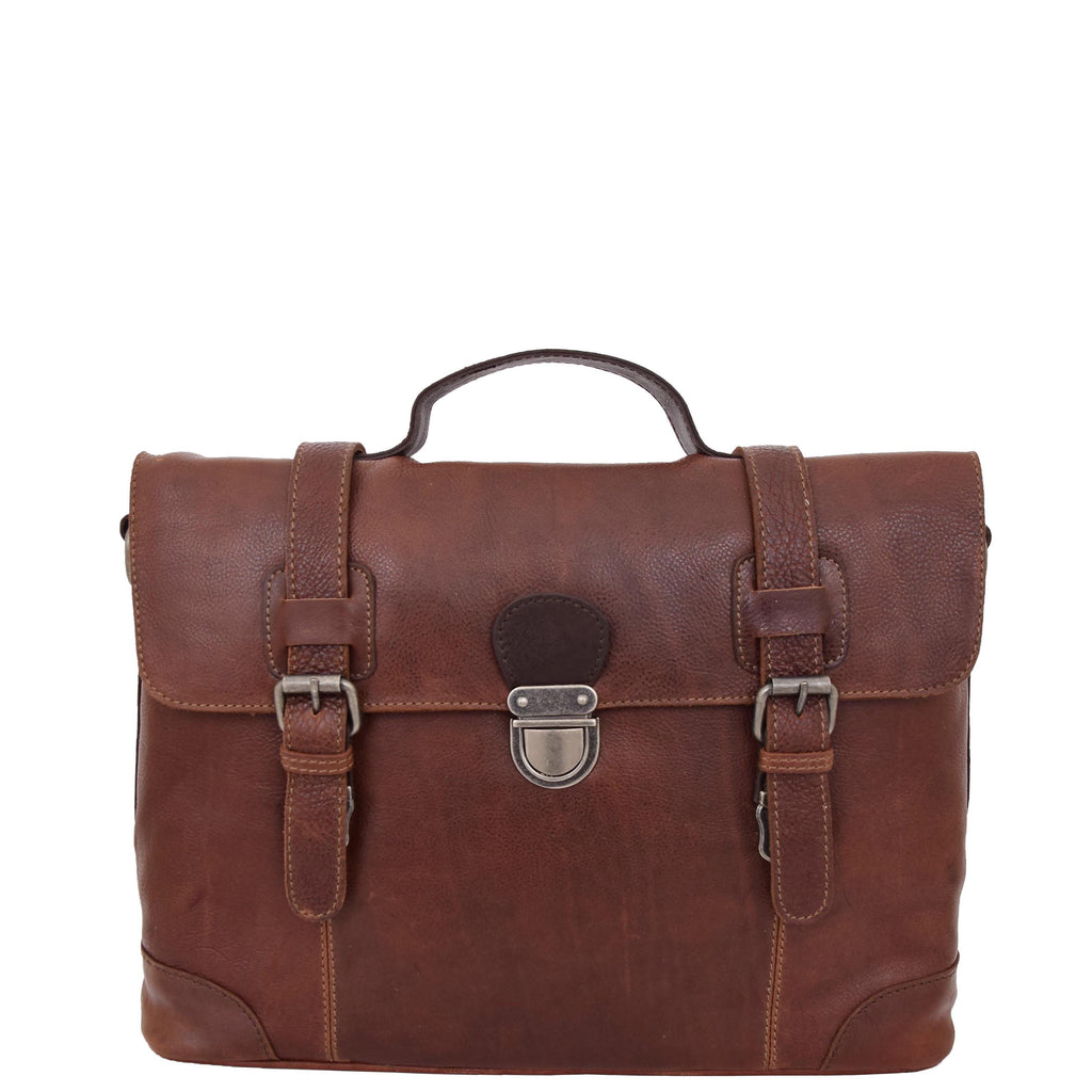 DR312 Men's Leather Bag Vintage Style Briefcase Brown 3