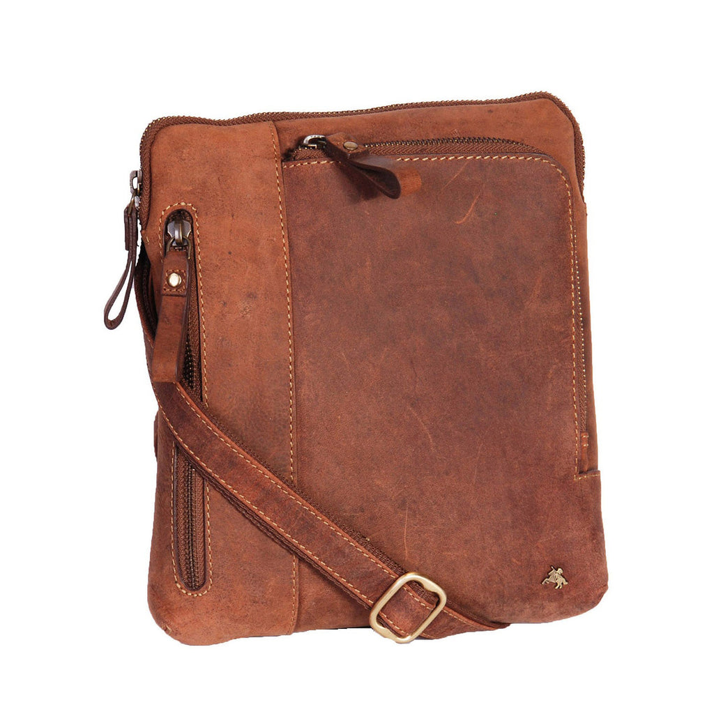 DR372 Men's Real Leather Tablet Shoulder Bag Tan 1